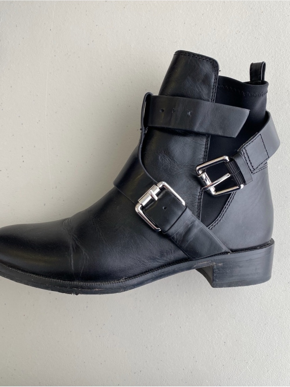 Classic Black leather Buckle Ankle Boot - Women's